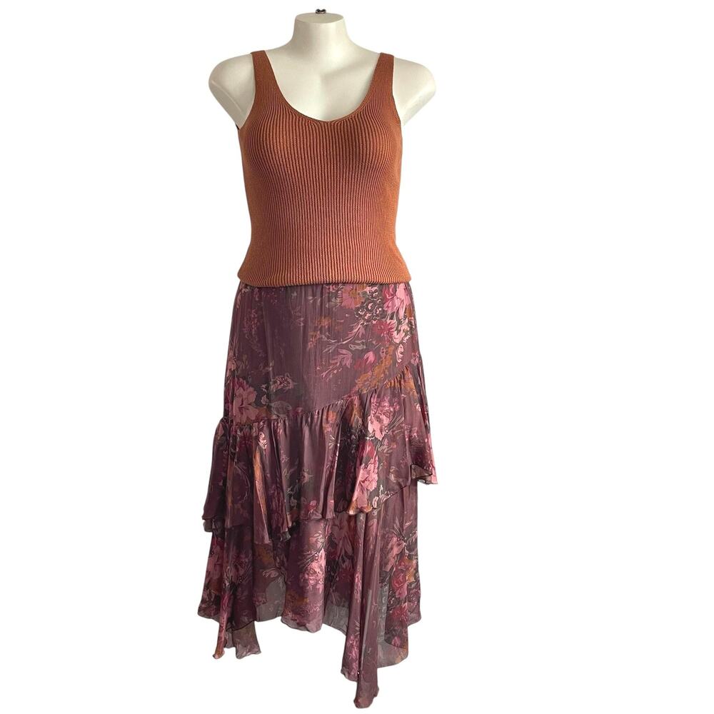 Vintage Sundance Floral Tiered Midi Skirt: 90s, Y2K